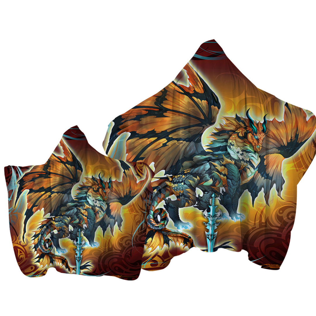 Cool Fantasy Weapon Orange Dragon Thunder Blade Hooded Beach Towel