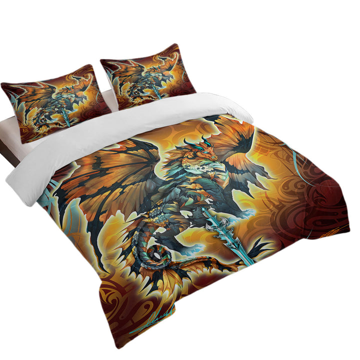 Cool Fantasy Weapon Orange Dragon Thunder Blade Queen Size Duvet Cover