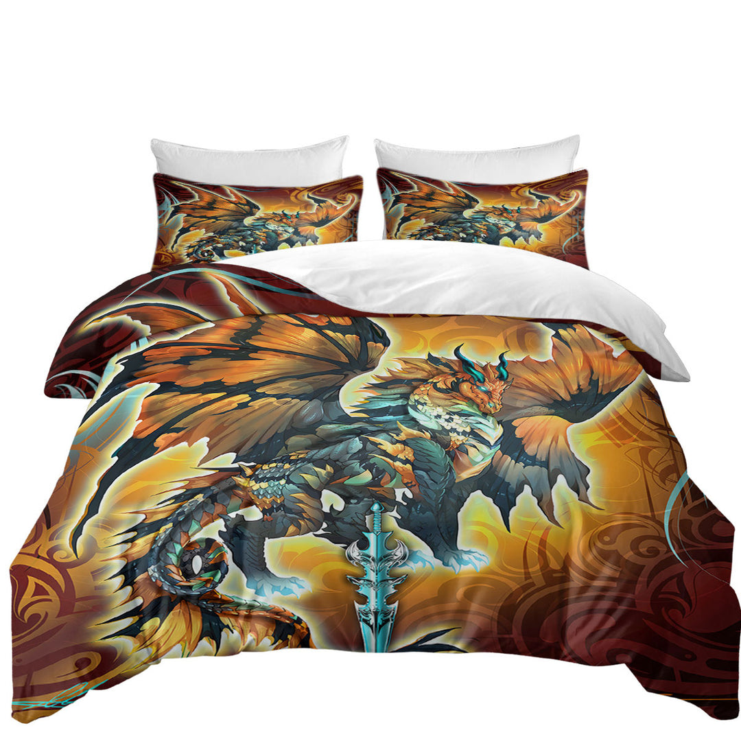 Cool Fantasy Weapon Orange Dragon Thunder Blade Twin Duvet Covers