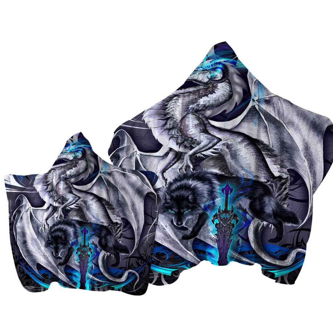 Cool Fantasy Weapon Wolf Dragon Omega Blade Towel with Hood