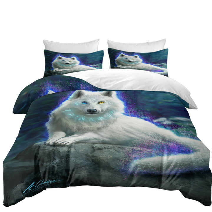 Cool Fantasy White Wolf Duvet Cover set