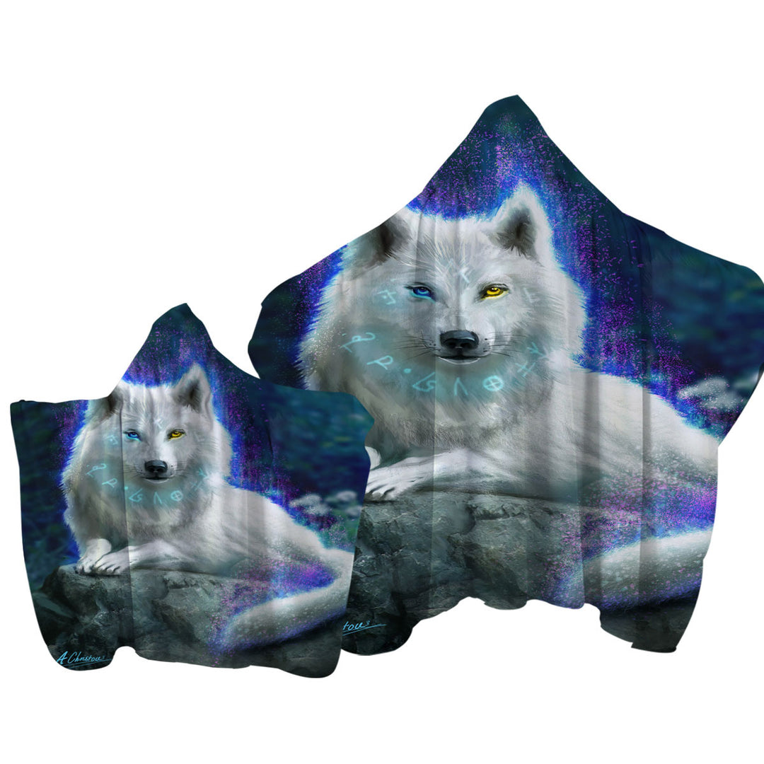 Cool Fantasy White Wolf Hooded Beach Towel