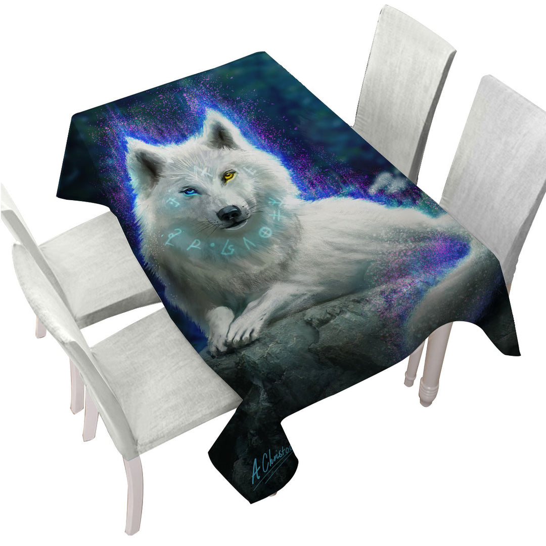 Cool Fantasy White Wolf Table Cover