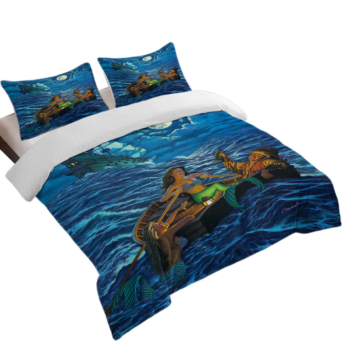 Cool Farewell Party Pirate Ship and Mermaids California King Duvet Cover