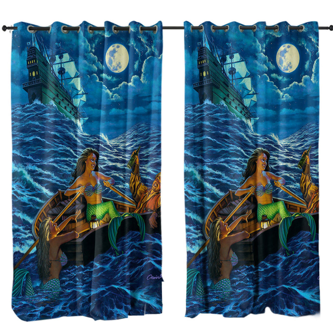 Cool Farewell Party Pirate Ship and Mermaids Curtains for Bedroom