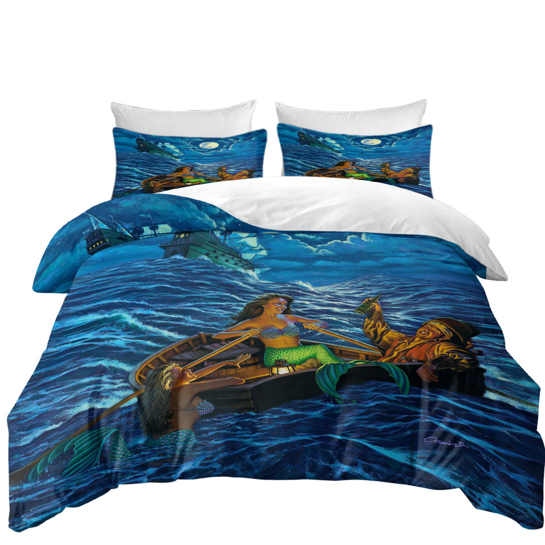 Cool Farewell Party Pirate Ship and Mermaids Duvet Cover