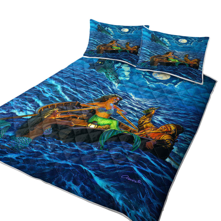 Cool Farewell Party Pirate Ship and Mermaids Quilt