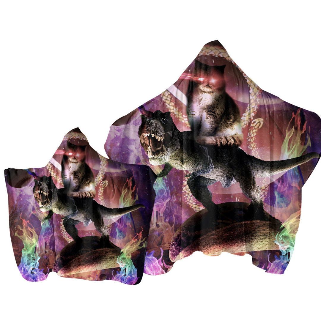 Cool Fiction Animals Evil Cat Riding Dinosaur Towel Hoodie