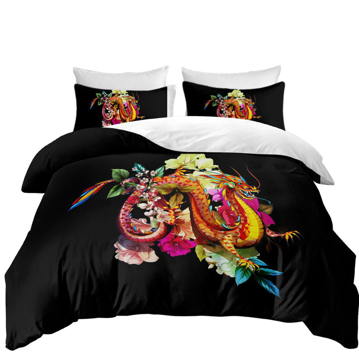 Cool Floral Red Dragon Bed Covers