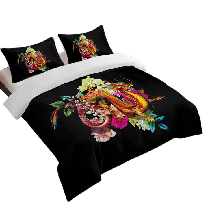 Cool Floral Red Dragon King Quilt Cover