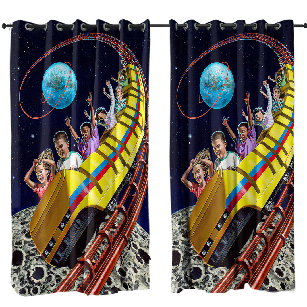 Cool Funny Kids Roller Coaster to the Moon Curtain