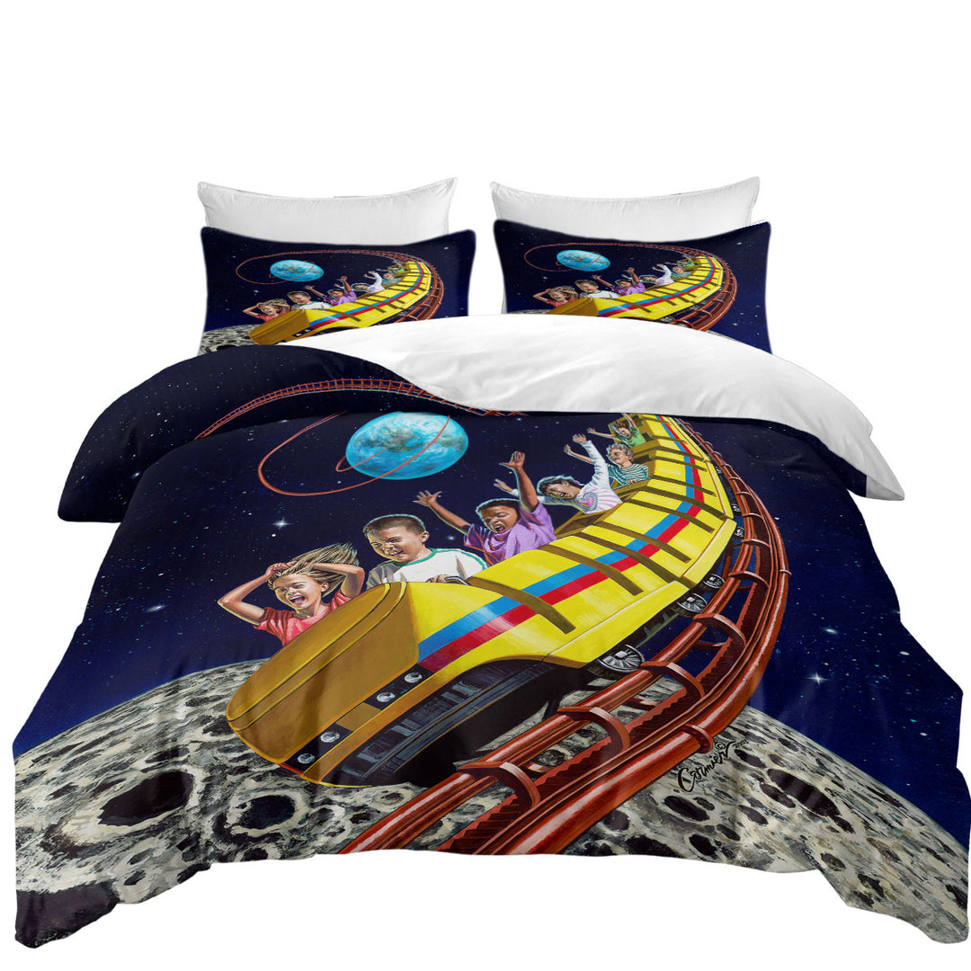 Cool Funny Kids Roller Coaster to the Moon Duvet Cover set