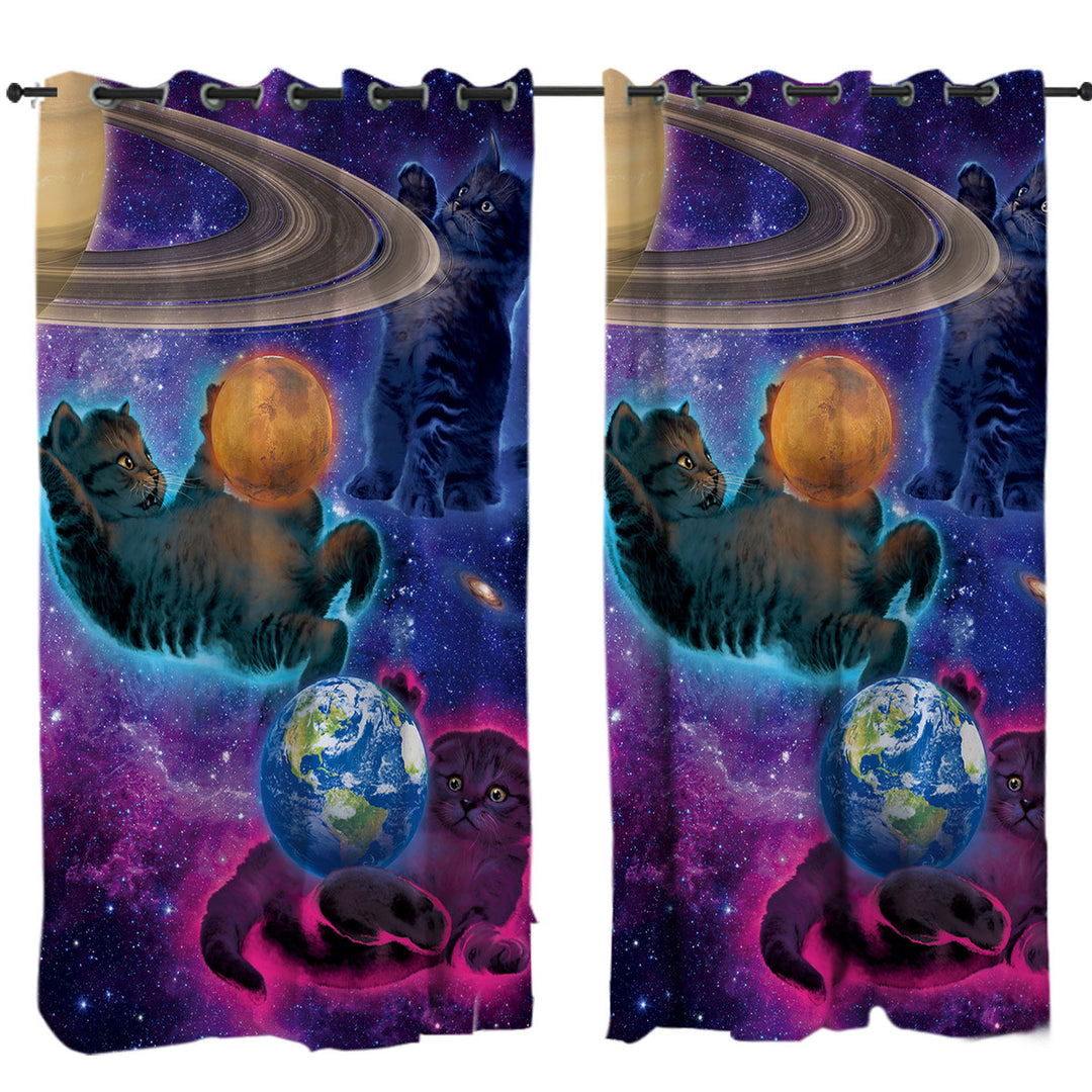 Cool Funny Space Art Cosmic Kittens Cats Curtain