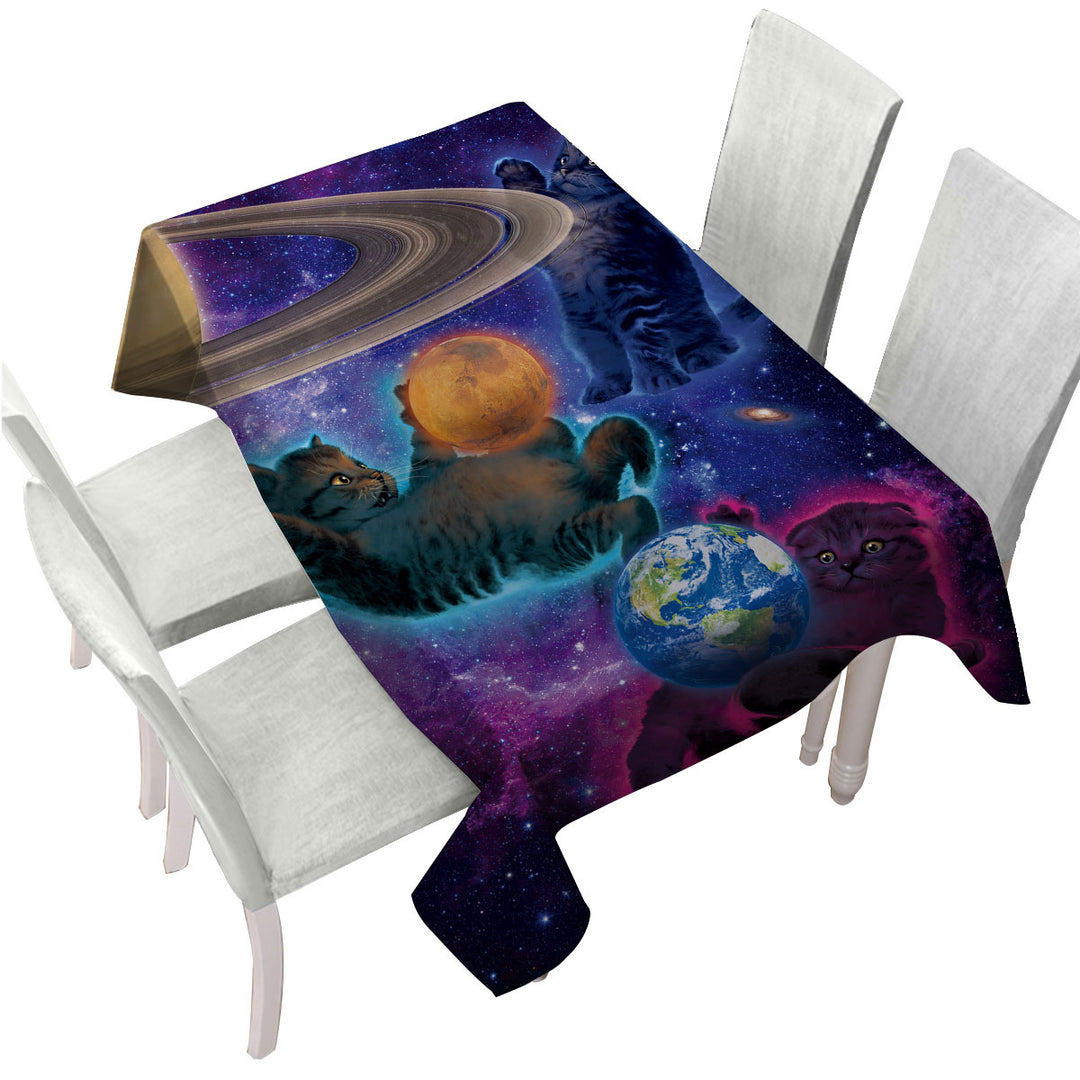 Cool Funny Space Art Cosmic Kittens Cats Custom tablecloths