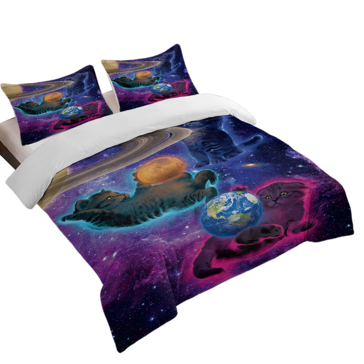 Cool Funny Space Art Cosmic Kittens Cats Duvet Cover set