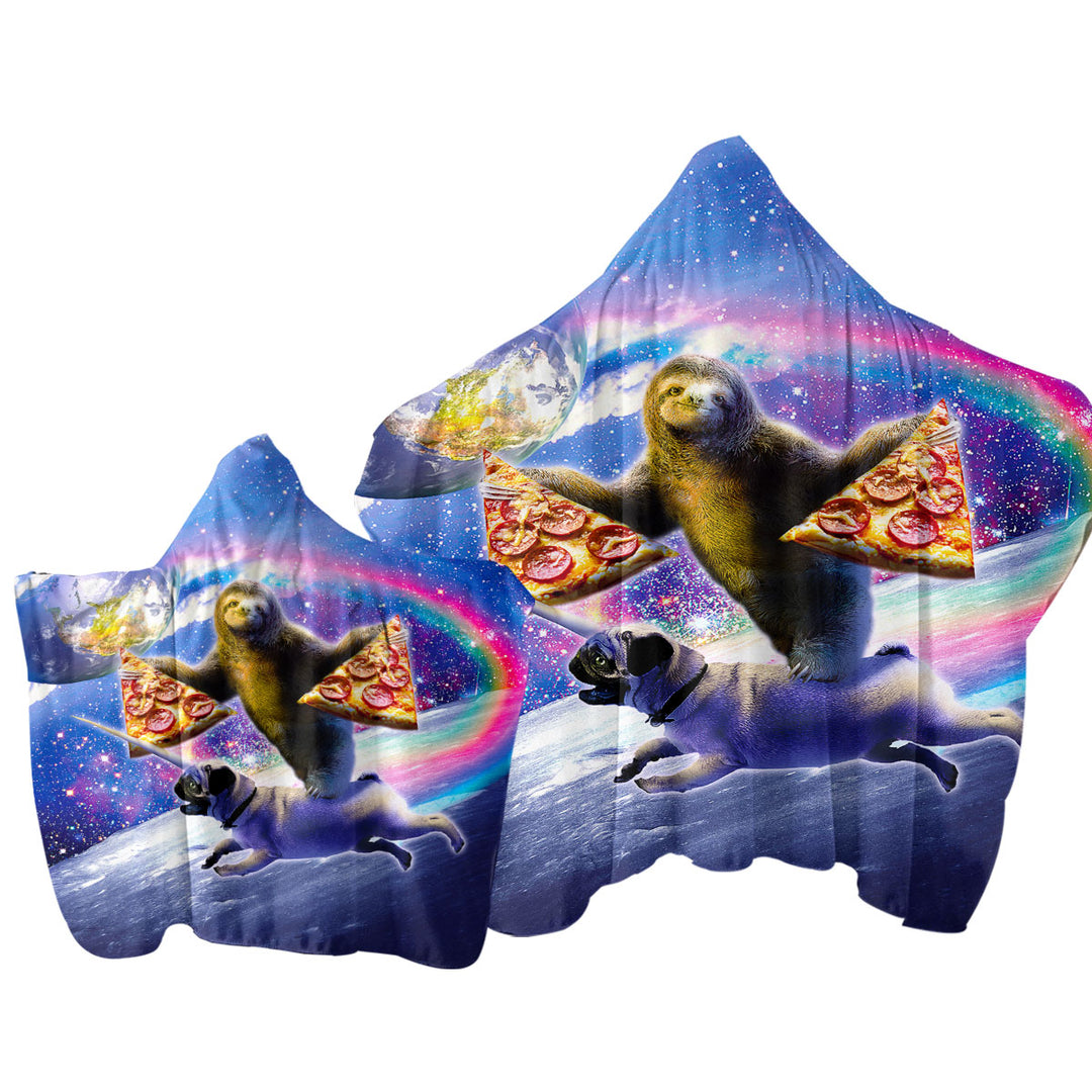 Cool Funny Space Pizza Sloth Riding Pug Dog Towel Hoodie