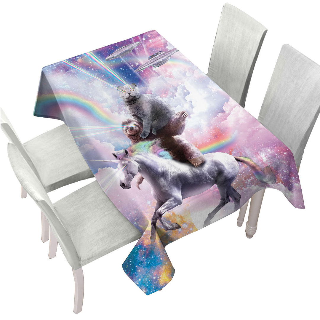 Cool Galaxy Cat on Sloth on Unicorn in Space Tablecloths