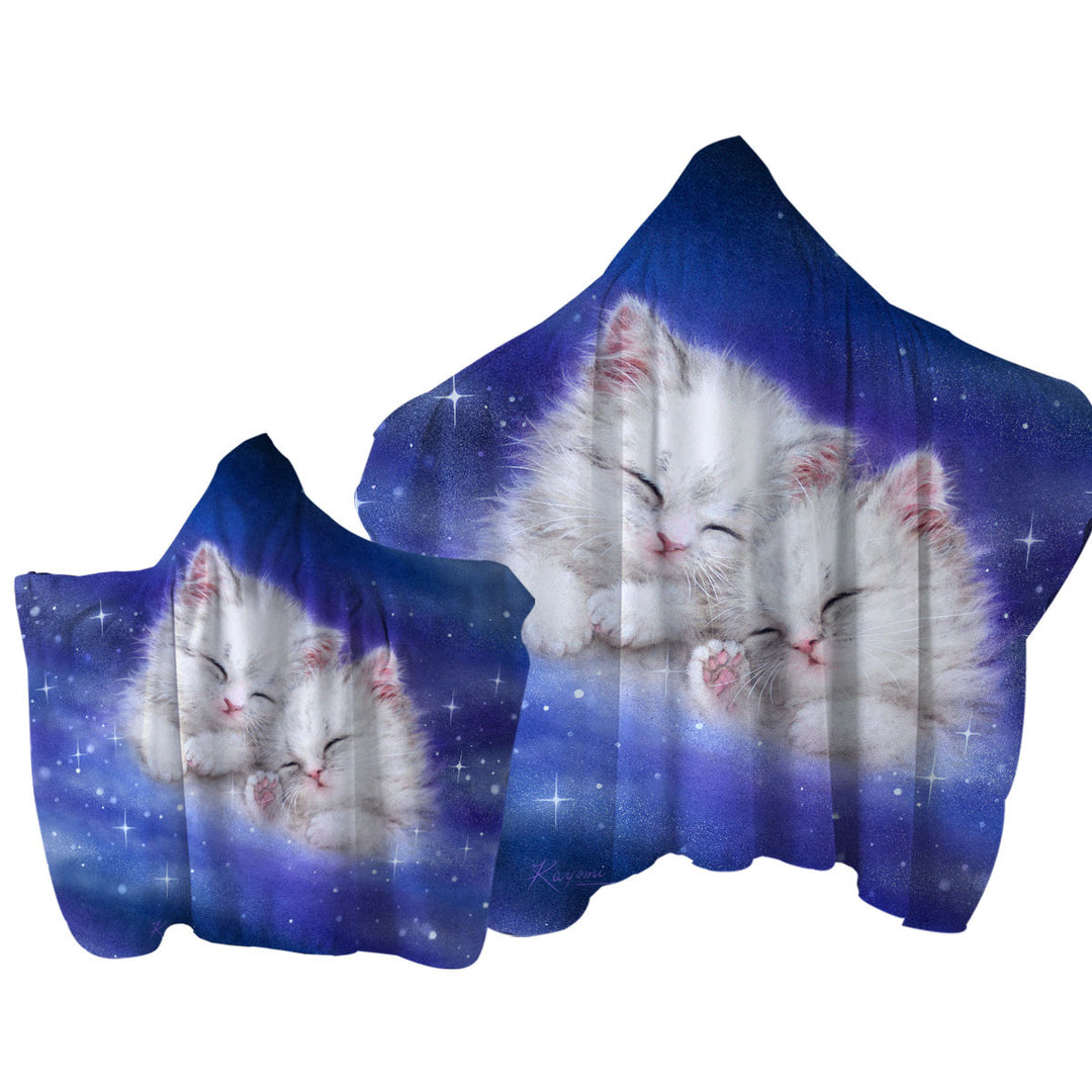 Cool Galaxy Dream Cute White Kittens in Space Towel with Hood