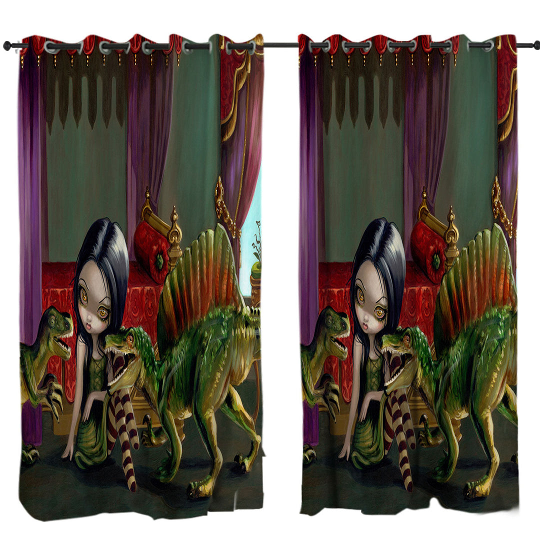 Cool Girl and Dinosaur Friends Curtains