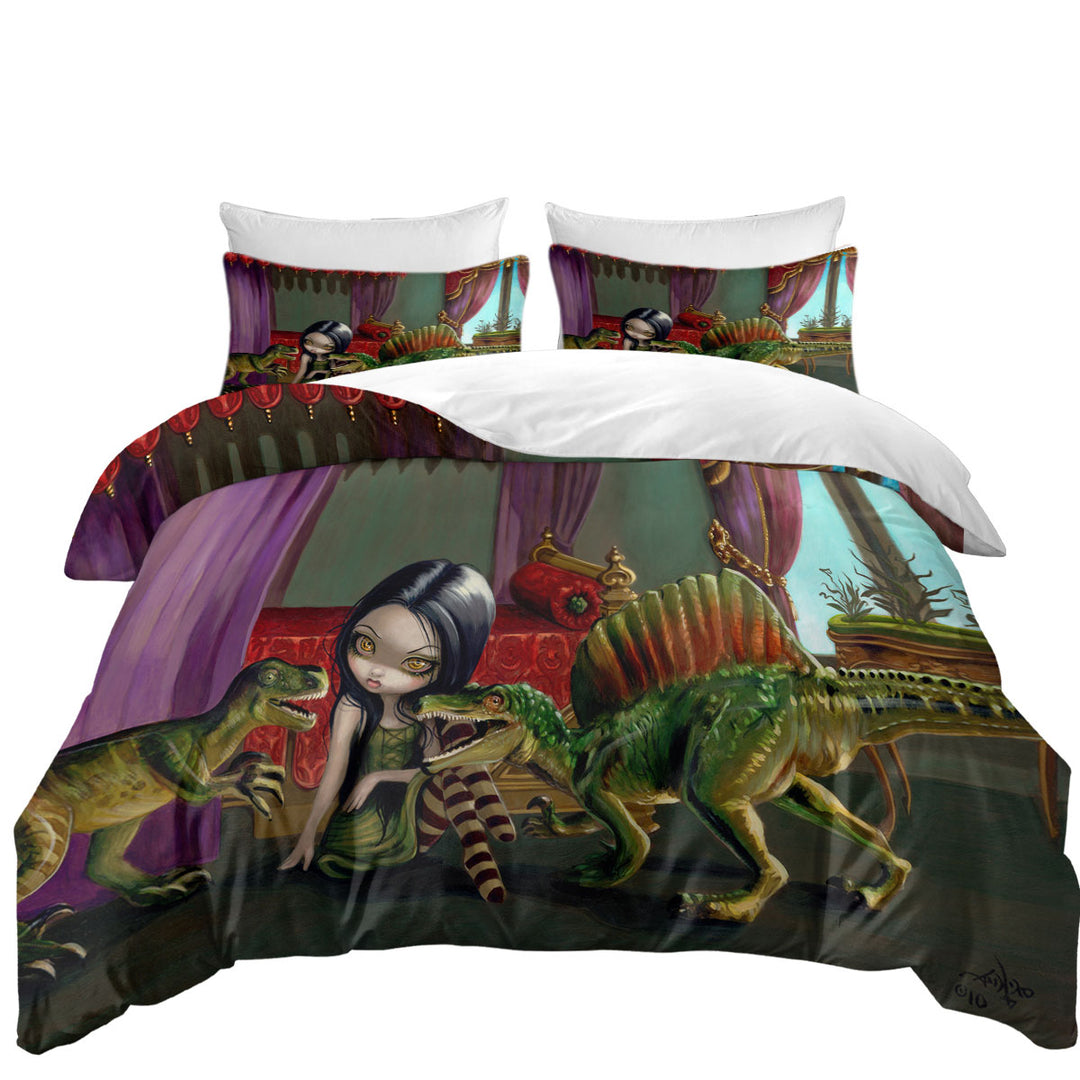 Cool Girl and Dinosaur Friends Duvet Cover sale