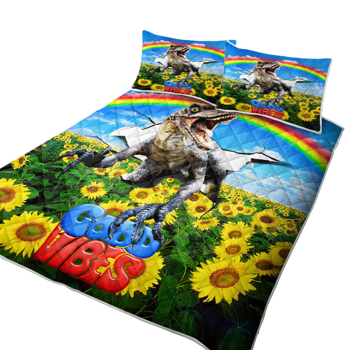 Cool Good Vibes Rainbow Sunflower Field and Raptor Dinosaur Quilts