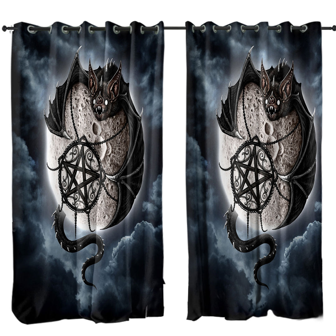 Cool Gothic Bat Art Full Moon Curtains for Bedroom