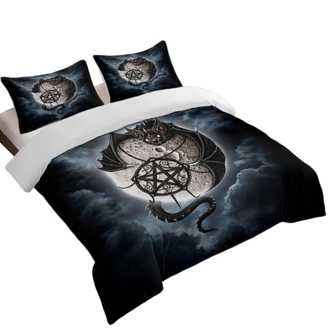 Cool Gothic Bat Art Full Moon Duvet Covers