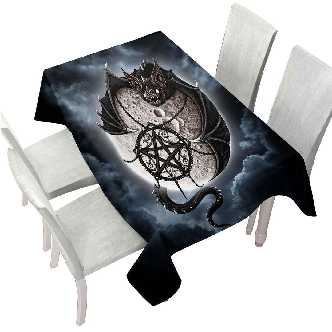 Cool Gothic Bat Art Full Moon Table Cover