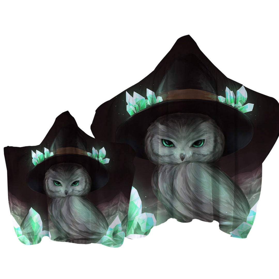 Cool Green Crystal Owl Witch Hooded Beach Towel