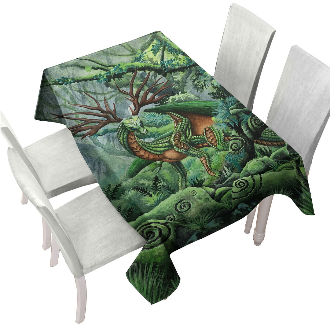 Cool Green Hidden Guardian Fantasy Forest Deer Dragon Custom table Covers