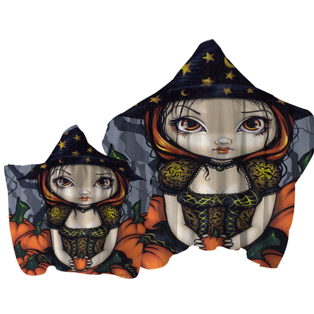 Cool Halloween Witch a Pumpkin Gift Towel with Hood