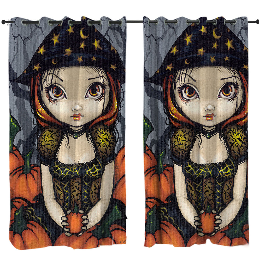 Cool Halloween Witch a Pumpkin Gift Window Curtains