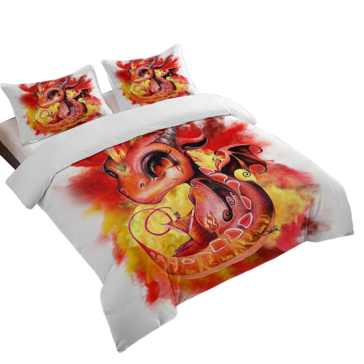 Cool Kids Fire Flames Lil Dragon Queen Size Duvet Cover