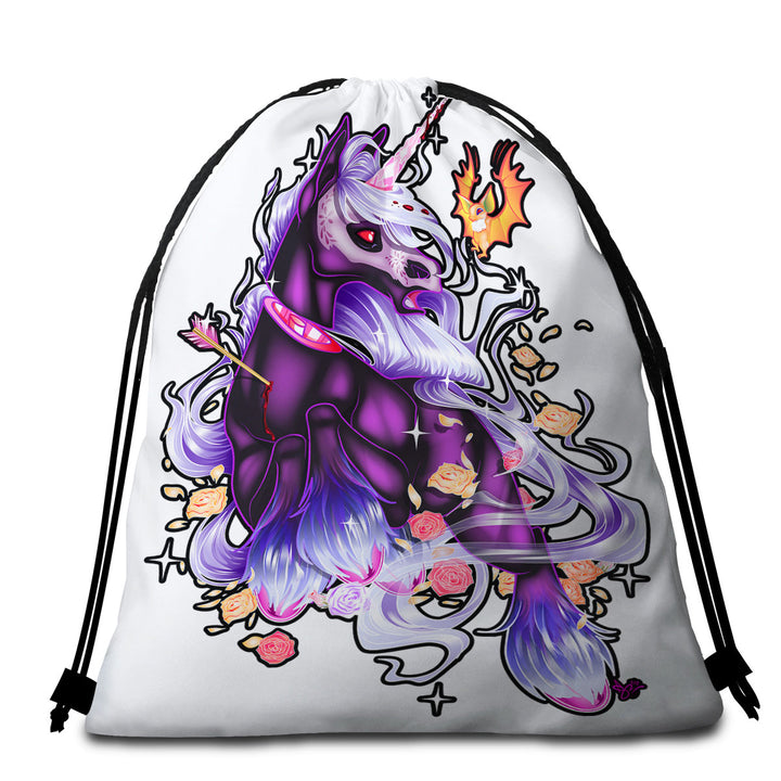 Cool Little Dragon and Purple Unicorn Beach Towel Bags