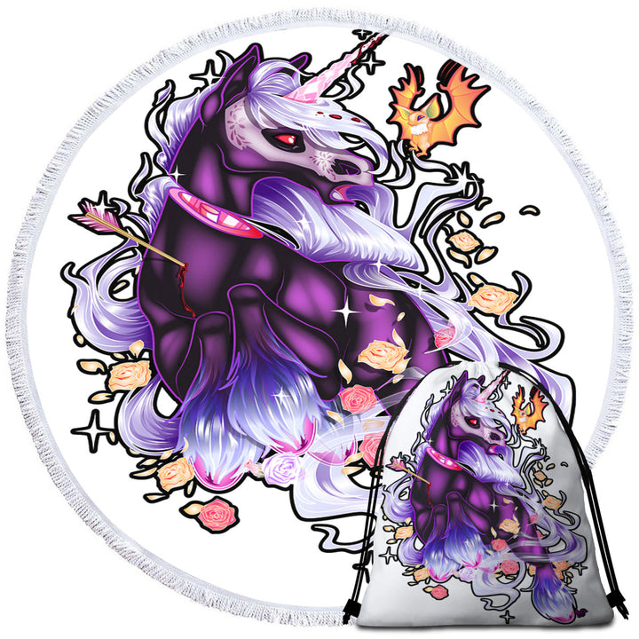 Cool Little Dragon and Purple Unicorn Round Beach Towel