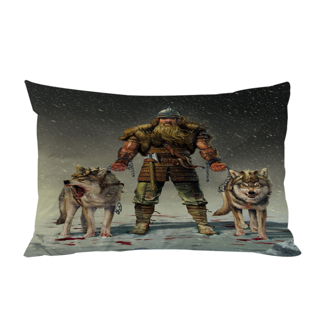 Cool Mens Art Mountain Viking and Wolves Pillow Case Covers