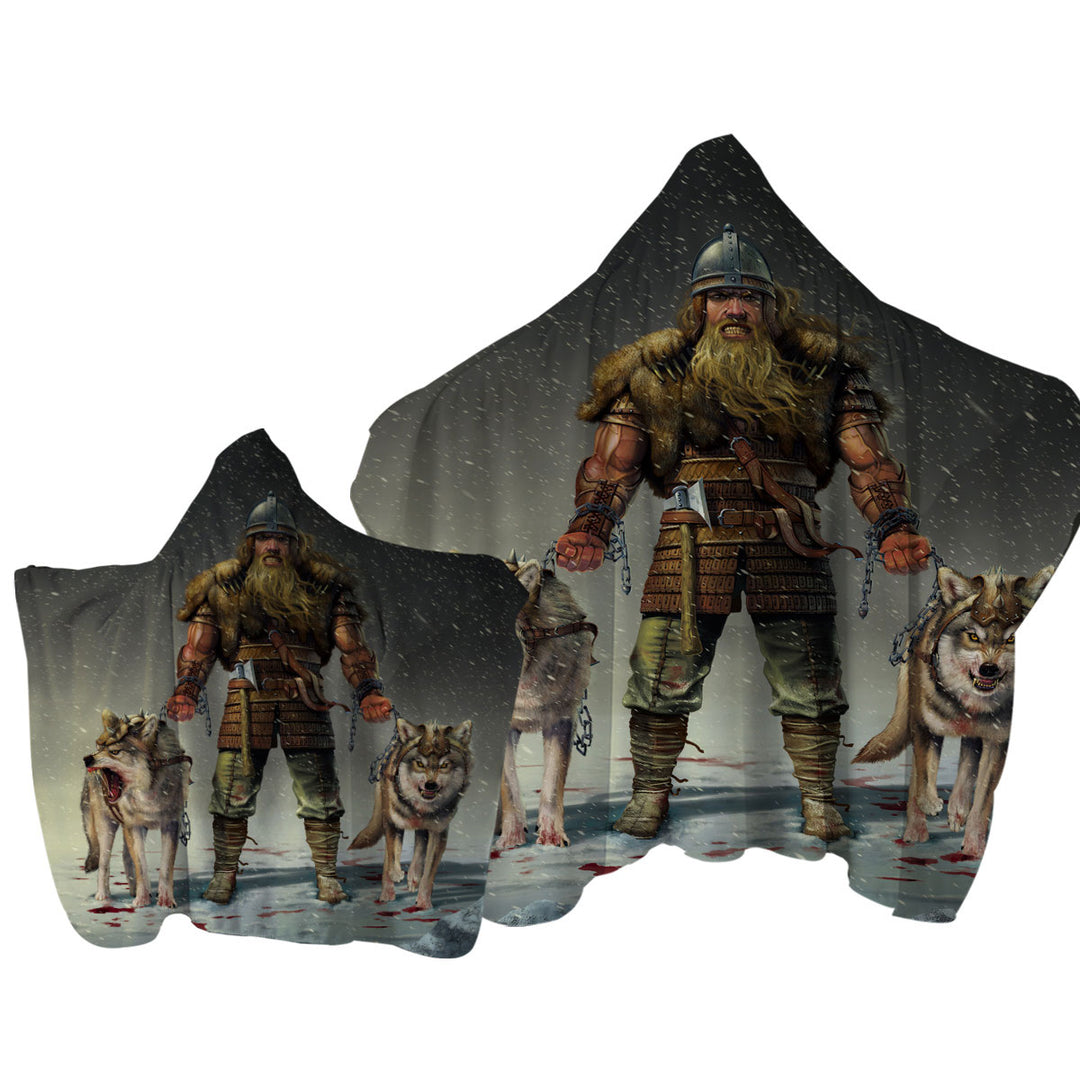 Cool Mens Art Mountain Viking and Wolves Towel with Hood