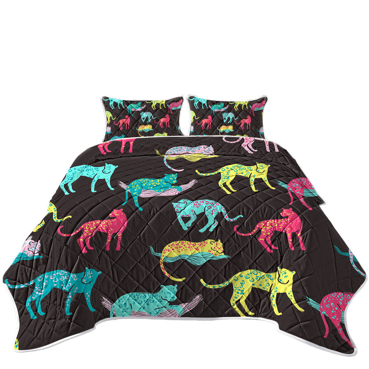 Cool Multi Colored Leopards Quilts for Beds