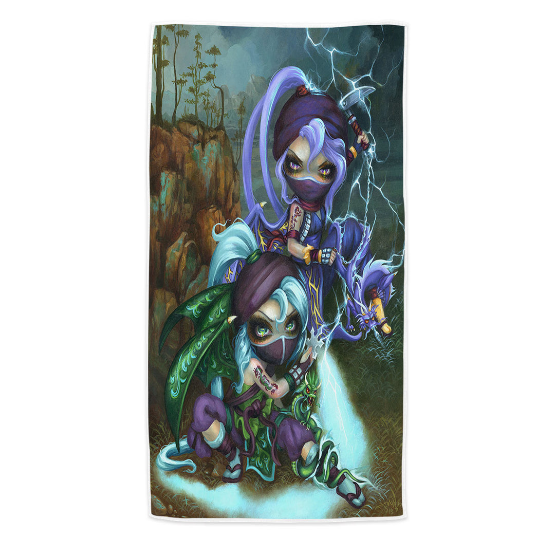 Cool Ninja Beach Towel Dragonlings Stormy Landscape