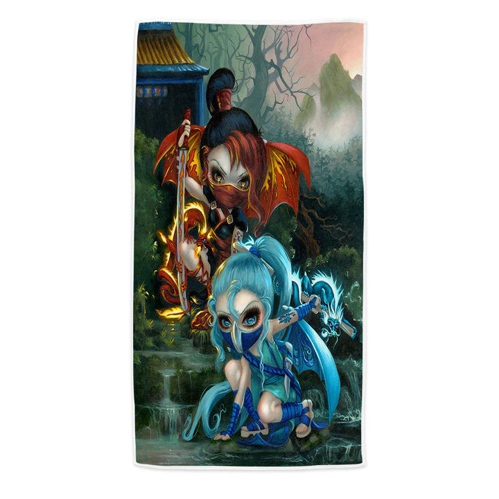 Cool Ninja Beach Towels Dragonlings Fire and Water Ninjas