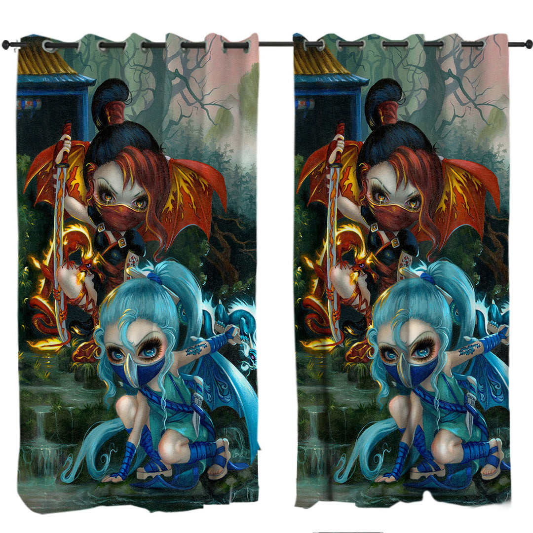 Cool Ninja Dragonlings Fire and Water Ninjas Drapes