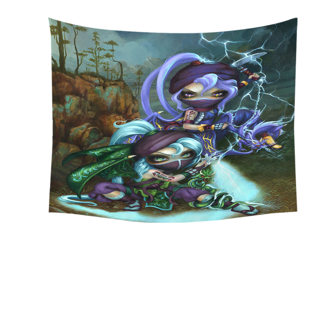 Cool Ninja Tapestry Dragonlings Stormy Landscape