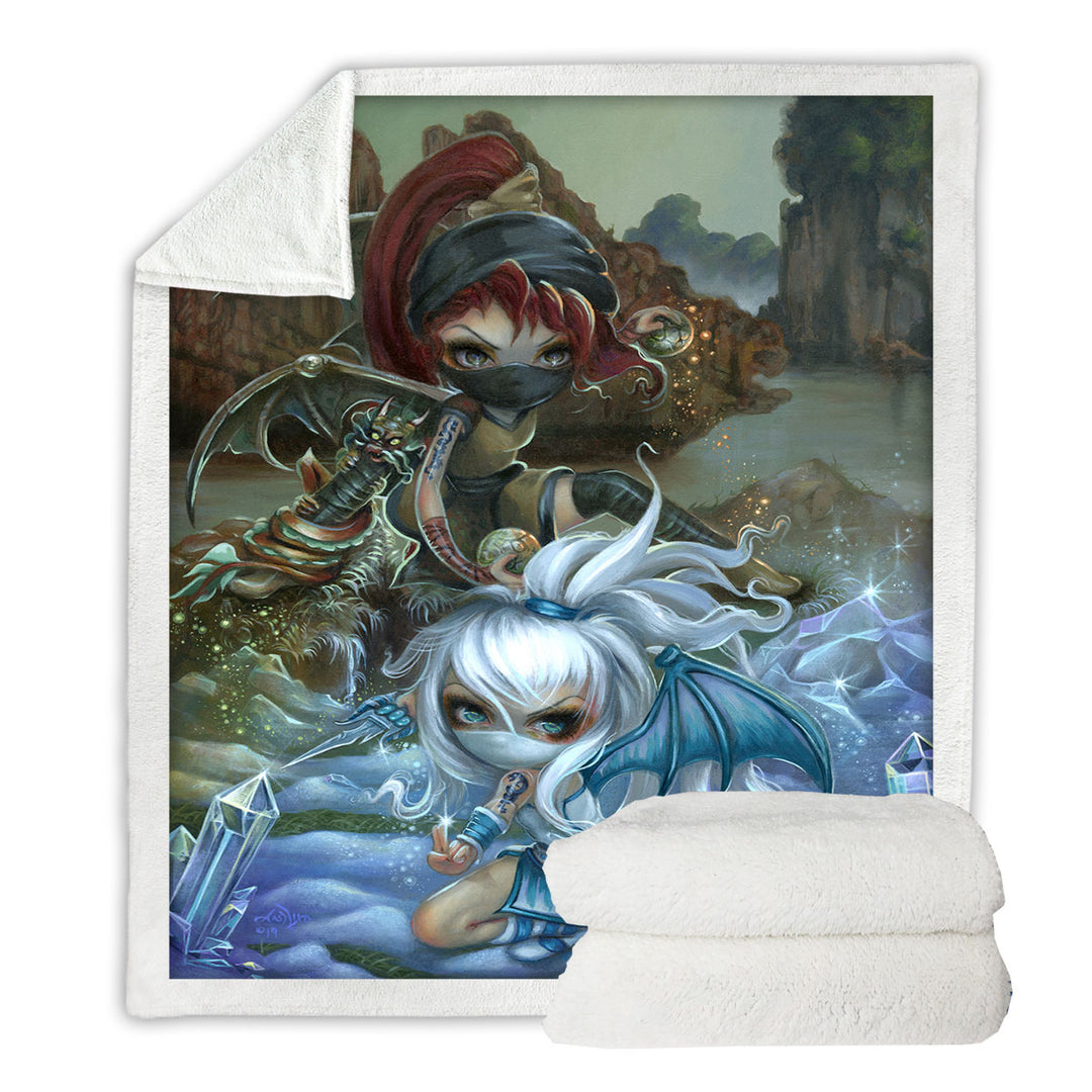 Cool Ninja Throw Blanket Dragonlings Stone and Ice Ninjas