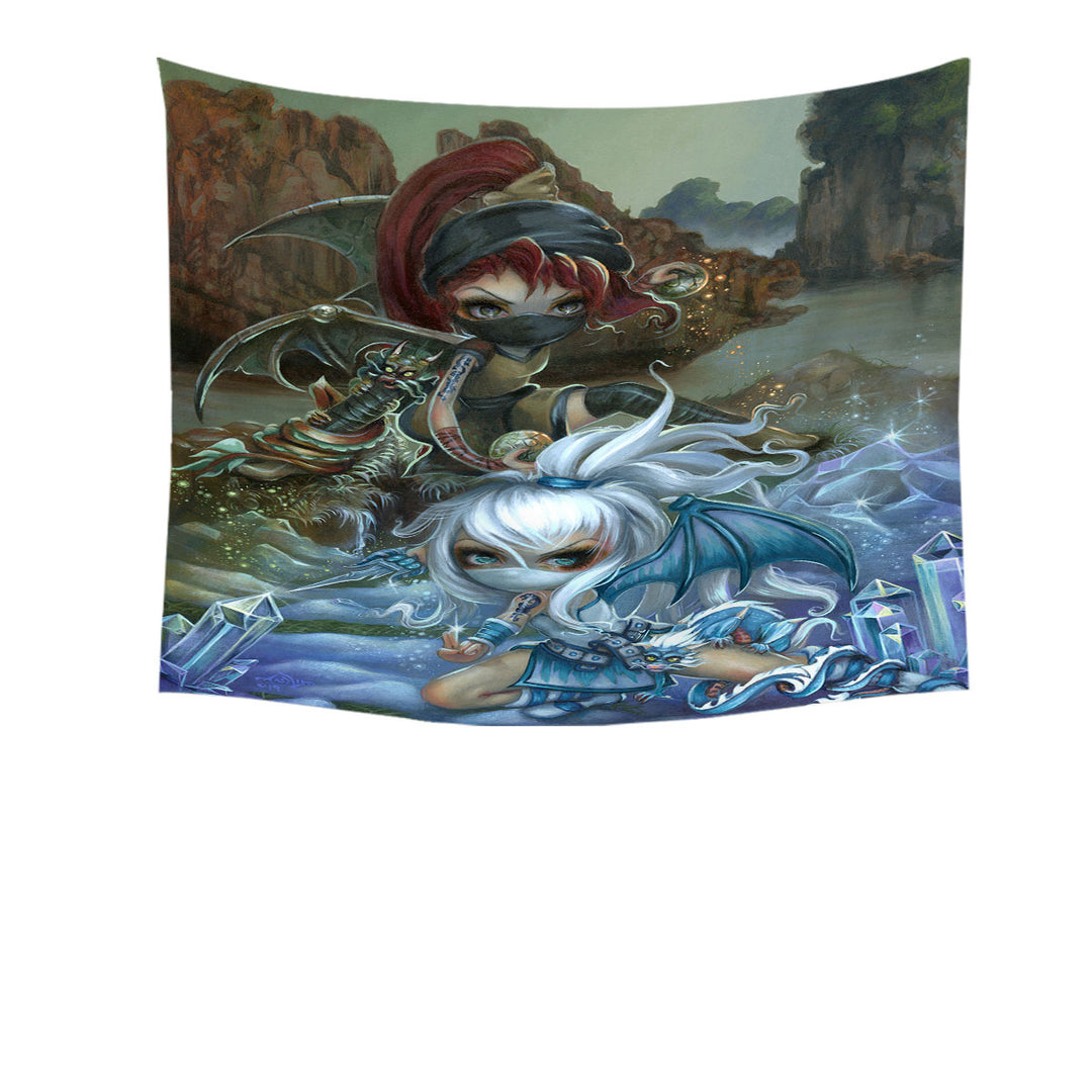 Cool Ninja Wall Decor Tapestry Dragonlings Stone and Ice Ninjas