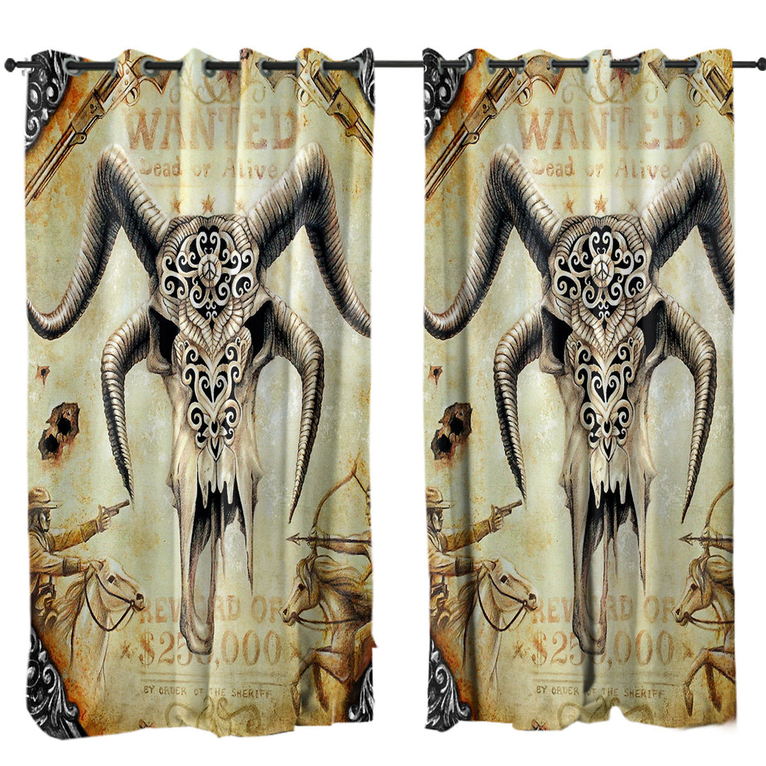 Cool Old Wild West Wanted Goat Skull Drapes for Living Room