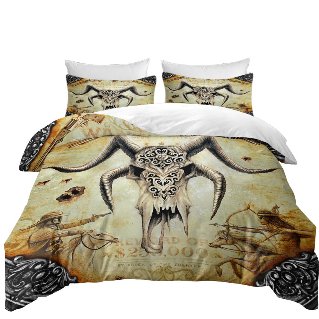 Cool Old Wild West Wanted Goat Skull King Quilt Cover