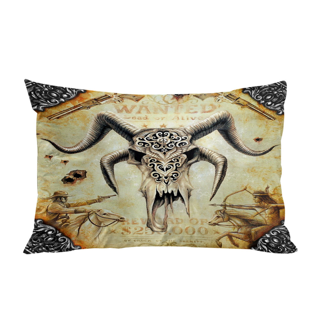 Cool Old Wild West Wanted Goat Skull Pillowcase