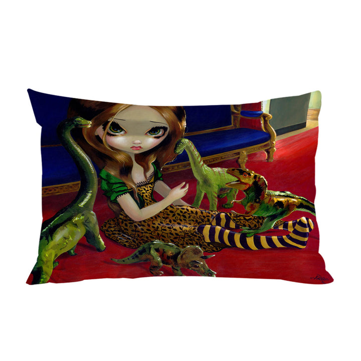 Cool Painting Cute Girl and Dinosaur Friends throw pillow case covers