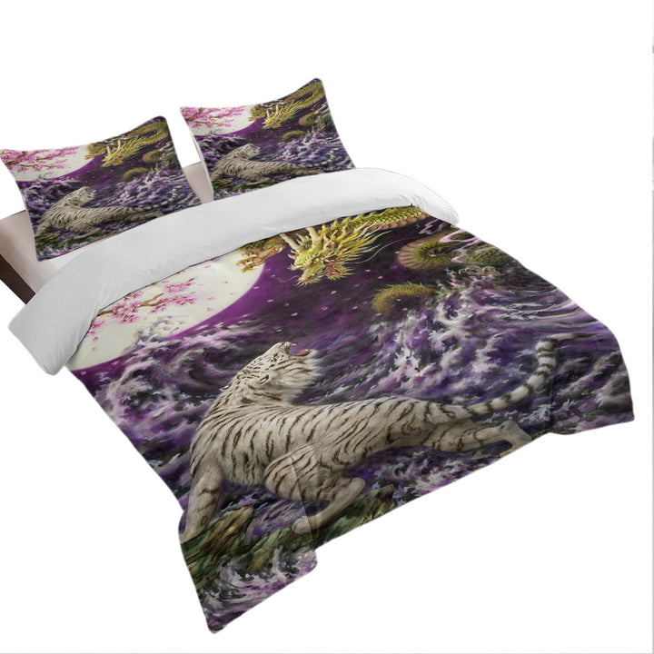 Cool Painting Moonlight Battle Tiger vs Dragon Bed Covers