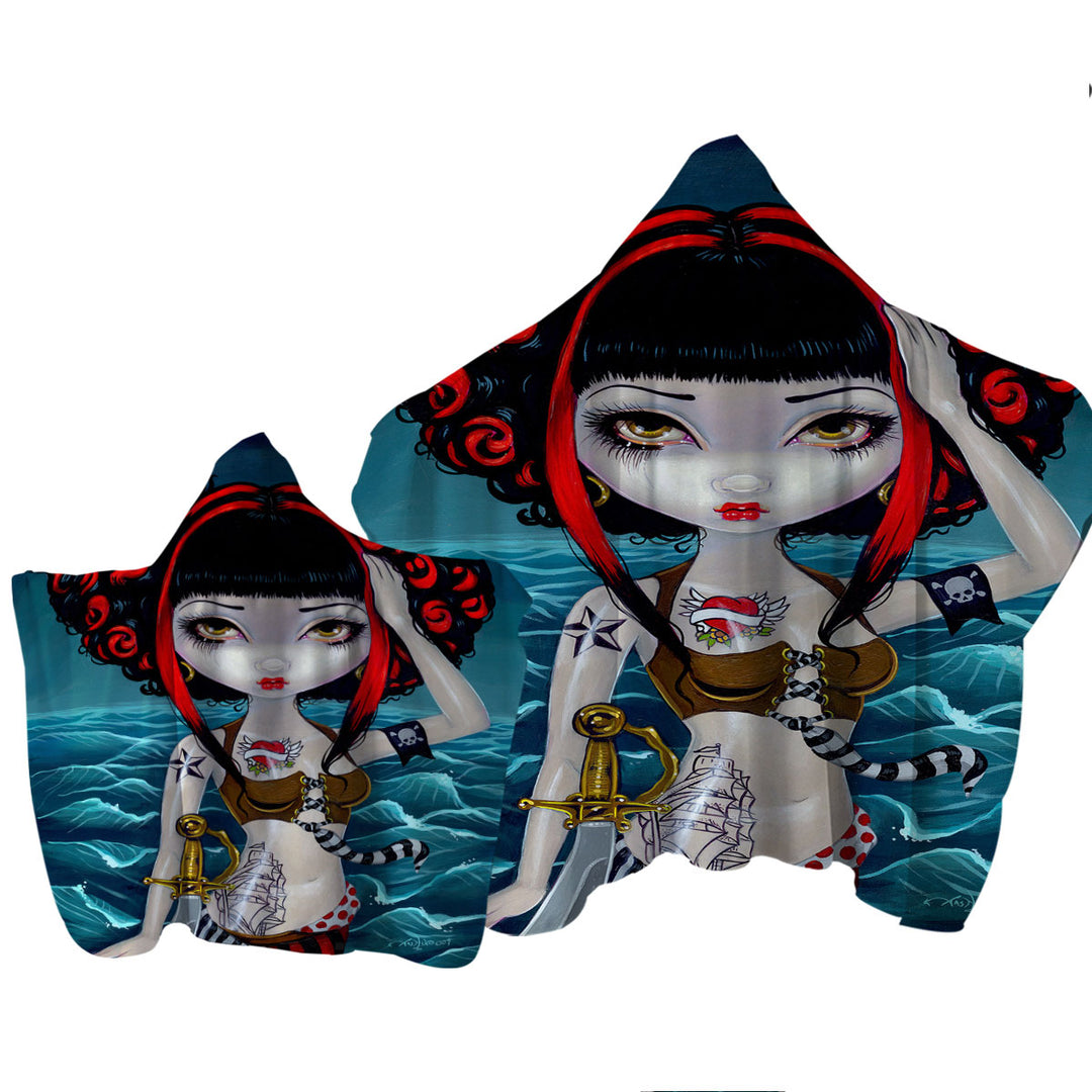 Cool Painting Pretty Pirate Polly Tough Girl Hooded Beach Towel